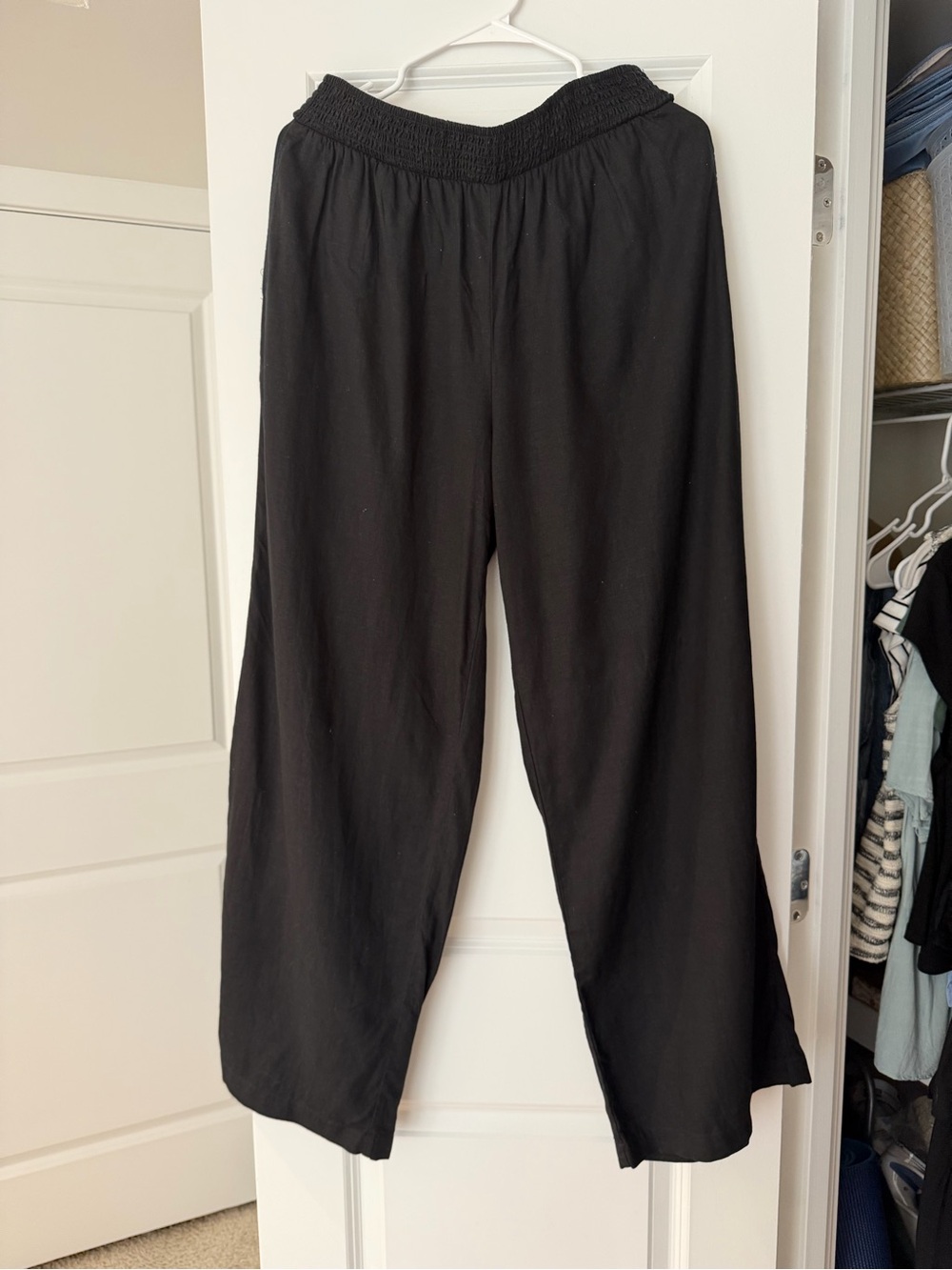 aerie Black Wide-Leg Linen Pants